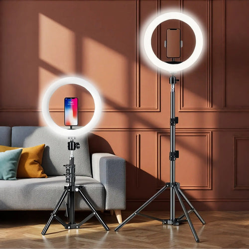 10 Inch Selfie Ring Light for Phone with 43 Inch Flexible Tripod Stand, Phone Holder, Three Color Adjustable LED Lamp, Selfie Video Light, Model_xinghao Dx-260, Selfie Accessories, Cellphone Accessories