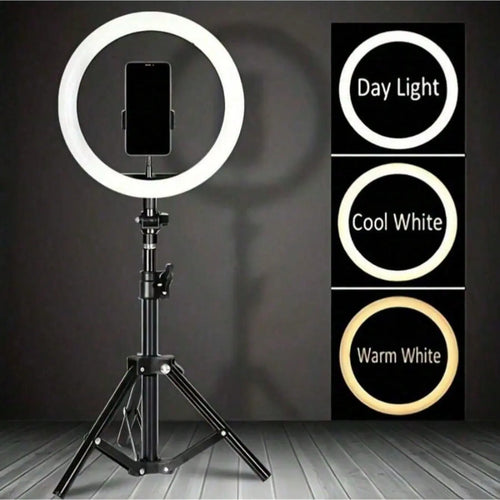 10 Inch Selfie Ring Light for Phone with 43 Inch Flexible Tripod Stand, Phone Holder, Three Color Adjustable LED Lamp, Selfie Video Light, Model_xinghao Dx-260, Selfie Accessories, Cellphone Accessories