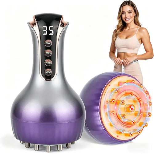 3-in-1 Body Sculpting Machine , Cellulite Massage Tool with vibration and heating modes, Electric Meridian Brush Gua Sha Instrument，Portable Handheld Massager Meridian Walking jar for Legs, Arms & Belly - Color: Purple, Specification: 1pc