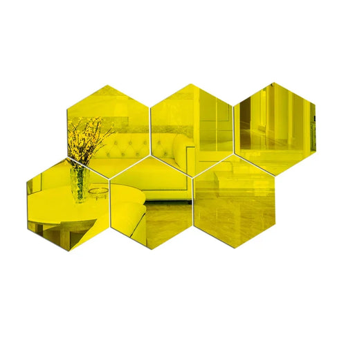 12Pcs 3D Hexagon Acrylic Mirror Wall Stickers DIY Art Wall Decor Sticker Home Decor Living Room Mirrored Mural adesivo de parede